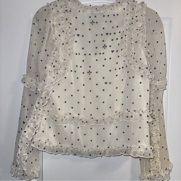NWOT Koché Paris White Polka Dot Ruffle Small Blouse - Picture 9 of 11